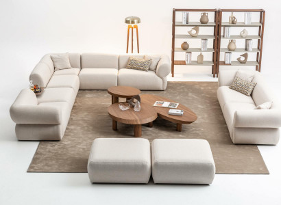 Living Room Sofa Set L-Shape 3-Seater Stool Set Modern Design